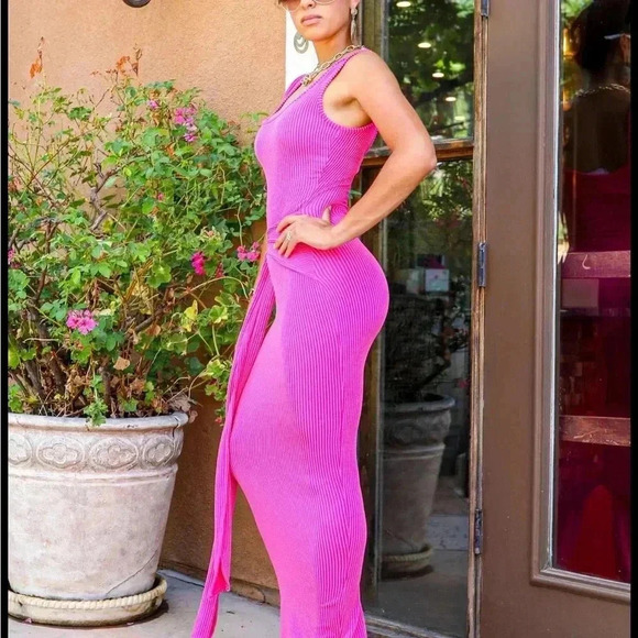 Bella Self Tie Maxi Dress Pink - Picture 5 of 5